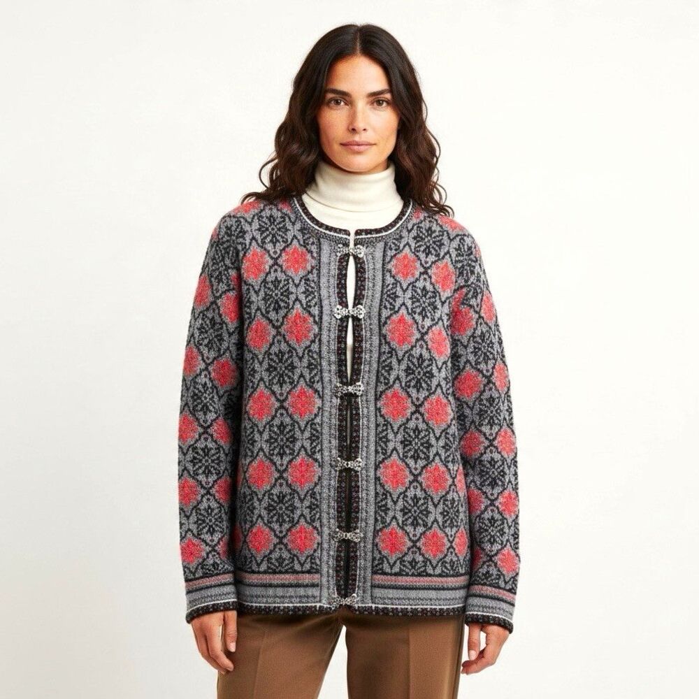 VTG Norm Thompson 3X Plus Lambswool Fair Isle Nordic Cardigan Boho Grandpa Core